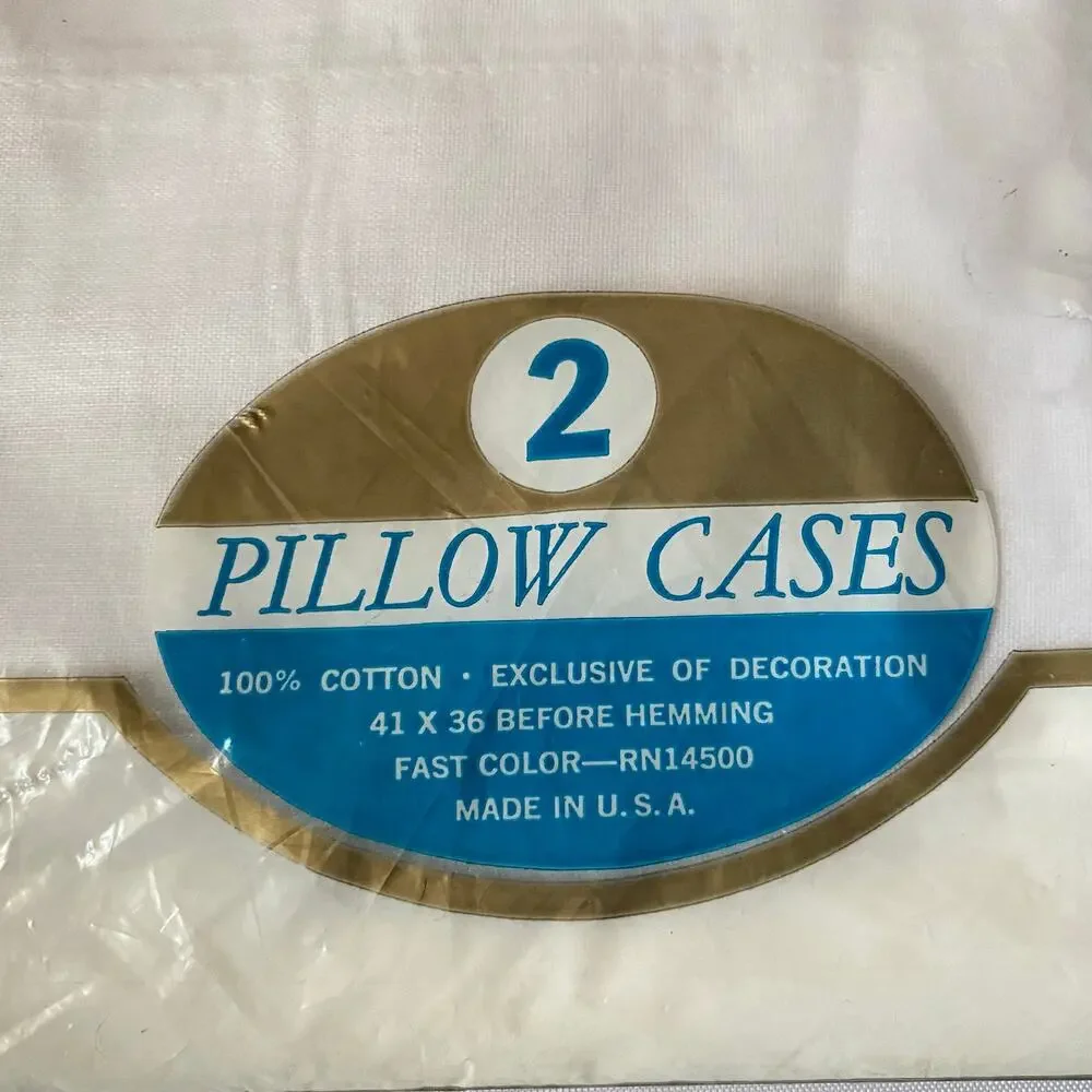 Vtg His Hers Pillowcases Set 2 Purple Floral Embroidery Cotton NIP Cottagecore